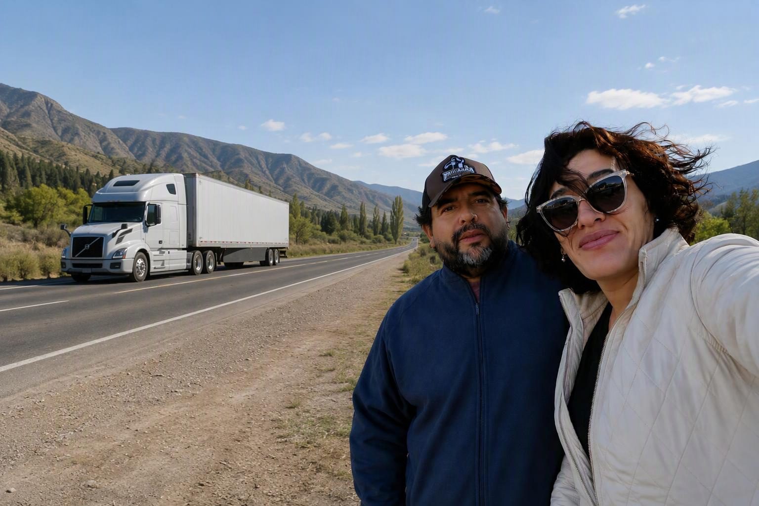 Fundadores de SANMAC Group en la ruta, con las montañas del norte argentino de fondo
